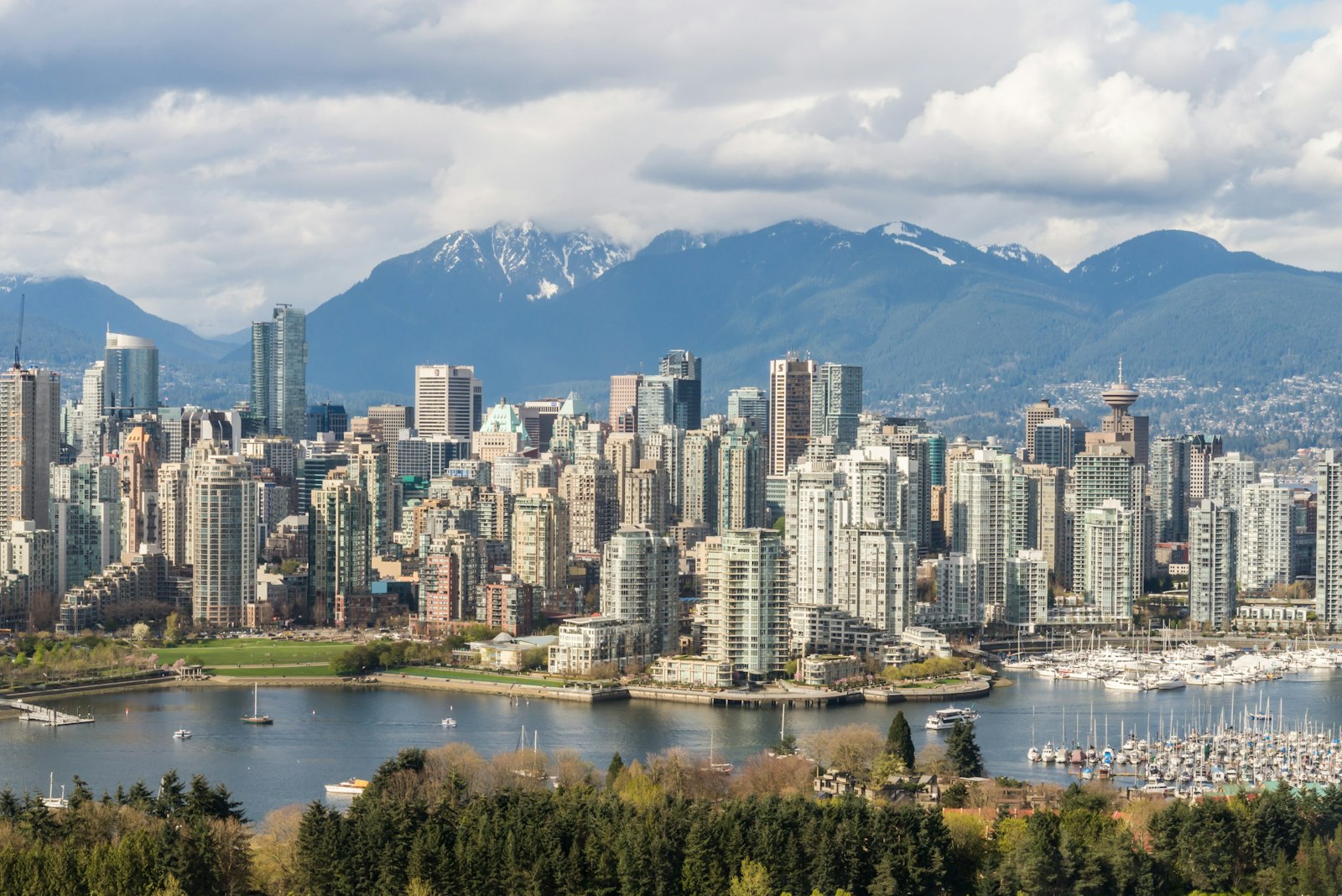 Downtown Vancouver skyline and the North Shore mountains across False Creek
